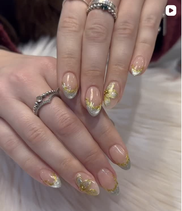 Gold glitter french ombré gel manicure by Hello Beauty Nails, Northallerton